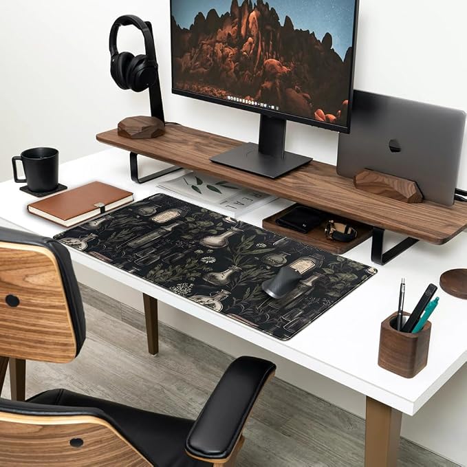 Black Aesthetic Desk Mat - Vintage Large Gaming Flower Mouse Pad XXL Plant Wildflower Mousepad Extended Laptop Computer Keyboard Mat for Women Girl Office Decor 31.5x15.8 in - Image 3