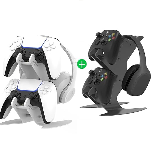 [2 Pack] Controller Holder Game Controller Rack Headset Stand for Xbox Series X S/Xbox one / PS5 / PS4 / NS/PC/Headset,Universal Organizer Storage for Video Game Accessories (Black,White) by NBCP