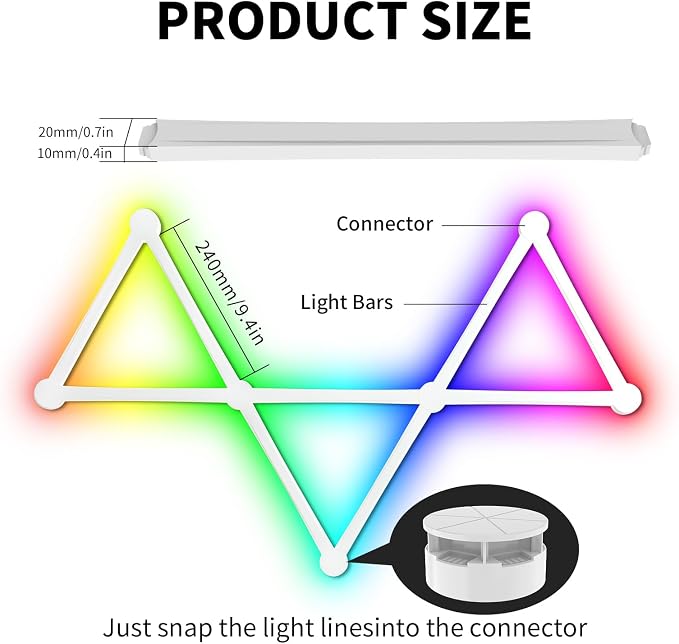 Smart WiFi Wall Light, DIY Geometry Splicing Gaming Lights Compatible with Alexa and Google Assistant, Music Sync & Voice Control, LED Wall Lights for Home Decor & Game Room, Bedroom (9 Lines, White) - Image 8