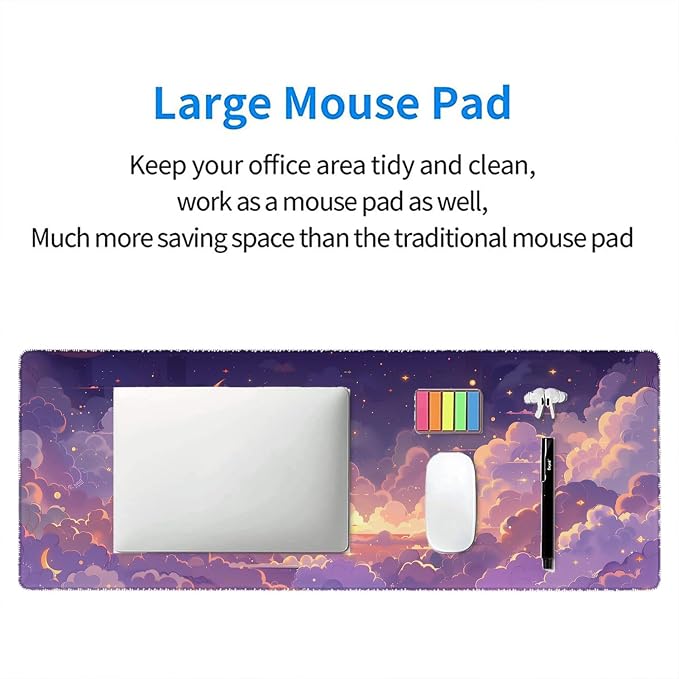 Cute Gaming Mouse Pad Desk Pad Kawaii Pink Purple Gold Clouds Mousepad XL Large Gaming Mouse Pad Laptop Keyboard Mat Desk Pad Office Home Decor for Women Girl 35.4"x15.7" - Image 6