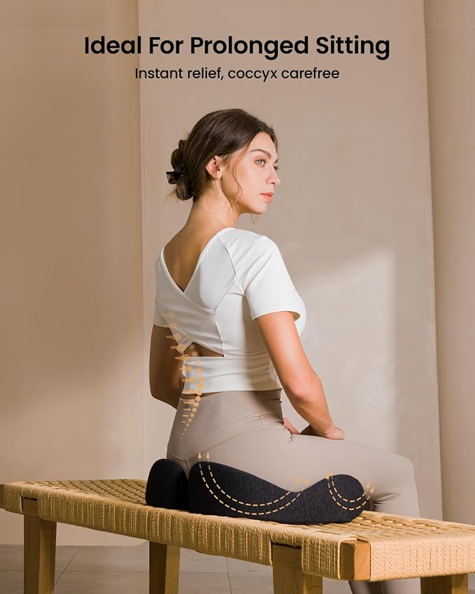ProtoArc Seat Cushion, Office Chair Cushion for Sciatica, Black | Coccyx Cushion, Ergonomic Memory Foam Seat Cushion for Car, Home, Pressure Relief Pad for Hip, Tailbone, All Day Comfort - Image 3