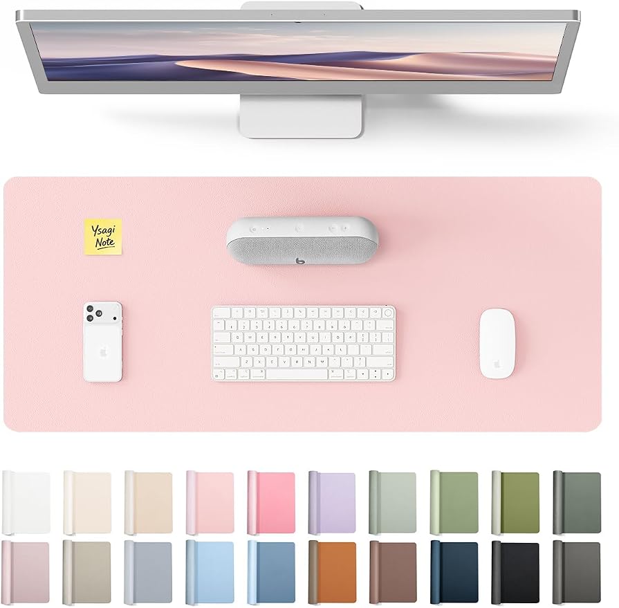 YSAGi Leather Desk Protector, Office Mat, Large Mouse Mat, Non-Slip PU Leather Blotter, Laptop Pad, Waterproof Writing Pad for Office and Home (Light Pink, 23.6" x 13.8") by YSAGi