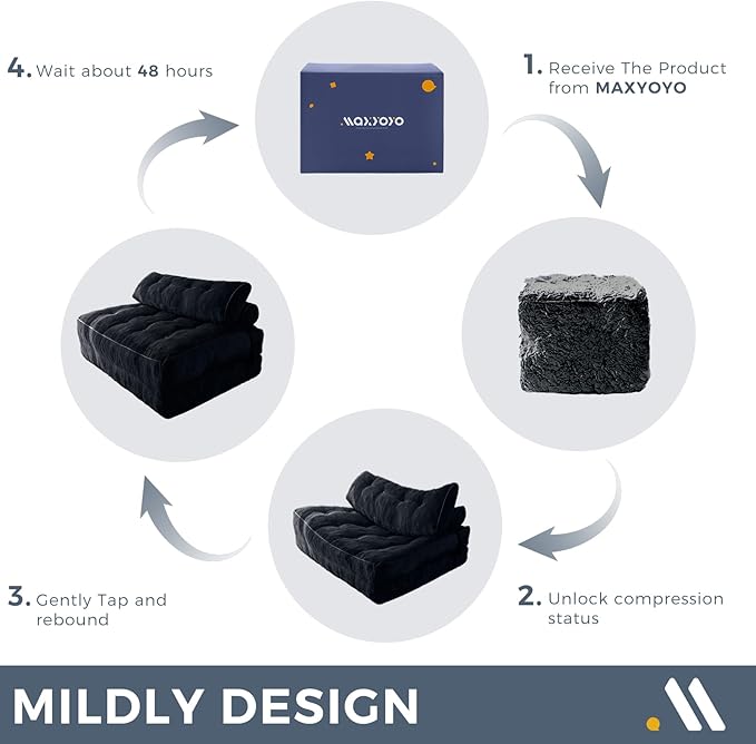 MAXYOYO Folding Sofa Bed, Convertible Chair Bed with Pillow | Foldable Couch with Back Support, Portable Fold Out Chair Comfy Floor Sofa for Living Room Bedroom, Black, Double - Image 6
