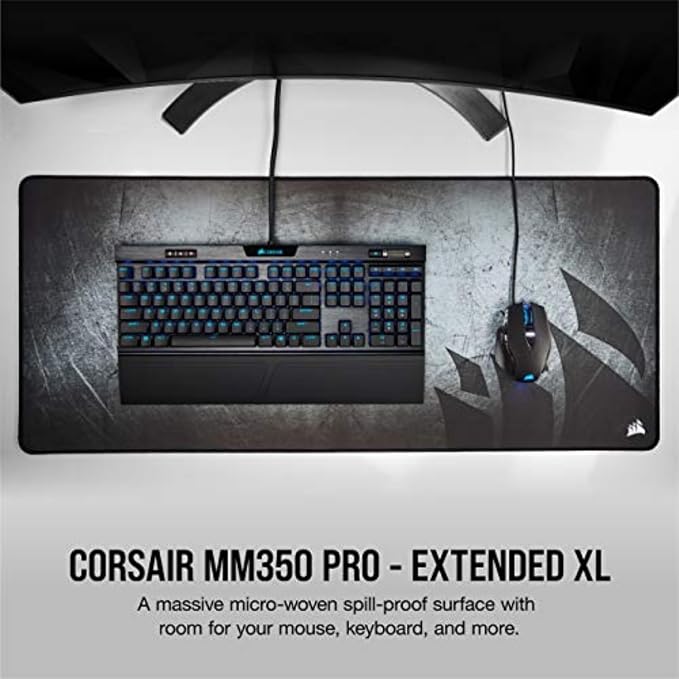 Corsair MM350 PRO Extended XL Premium Spill-Proof Cloth Gaming Mouse Pad – 36.6” Width x 15.7” Height Surface – Black/Gray - Image 2