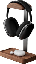 muso wood Walnut Headphone Stand, Wood Headset Stand with Storage Base | Desk Holder for Gaming & Office, Compatible with AirPods Max, Bose, Razer Headsets by Musowood
