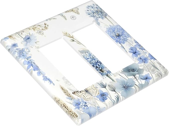 Decorative Outlet Covers Blue Floral Hydrangea Watercolor Wildflower 2 Gang Light Switch Cover Plate Double Rocker Wall Plate Gfci Switch Plate Covers Plug Faceplate for Bathroom Decor - Image 3