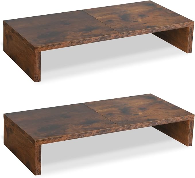 TEAMIX 2-Pack Monitor Stand Riser 20 inch, Wooden Tabletop Shelf, Brown | For 2 Monitors, Laptop, Printer, TV, PC Tower, Rustic Brown Monitor Riser with Storage, Computer Stand Ergonomic Design by TEAMIX