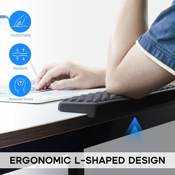 JIKIOU L-Shaped Desk Elbow Pad for Desk,Memory Foam Elbow Support Pad 2Pack | Massage Design, 14.9inch is 20% Longer for Comfort, Non-slip Rubber Base, Ergonomic Cushion for Pain Relief, Black Flowers - Image 3