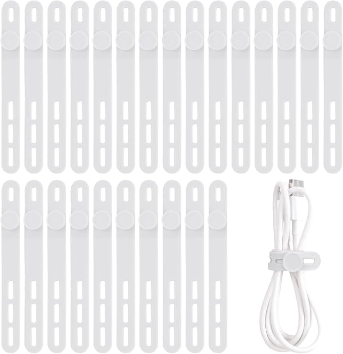 Oligei 25 Pcs Silicone Cable Ties, Cable Ties Reusable, High Elasticity Cord Wraps for Electrical Cords, Cord Organizer for Earphone, Phone Charger(White) by Oligei