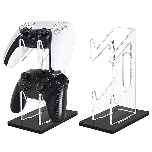 FYY 2 Tiers Game Controller Holder & Headphone Stand, Acrylic Black | Universal Dual Controller Stand for Desk, Compatible with Nintendo Switch, Xbox, PS5, PS4 by FYY