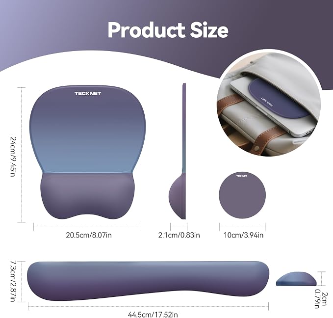 TECKNET Gel Ergonomic Mouse Pad & Keyboard Wrist Rest & Coaster - Image 7