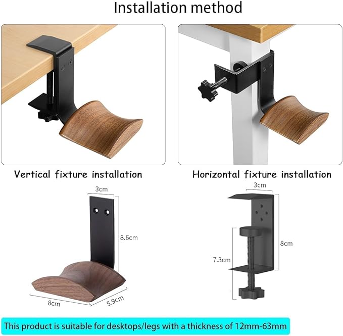 Walnut Wood Headset Holder Universal Adjustable Clamp-on Headphone Stand | Headphone Holder with 6cm Wide Walnut Headrest,Headset Stand Aluminum Headphone Hook for Over Ear and Gaming - Image 3