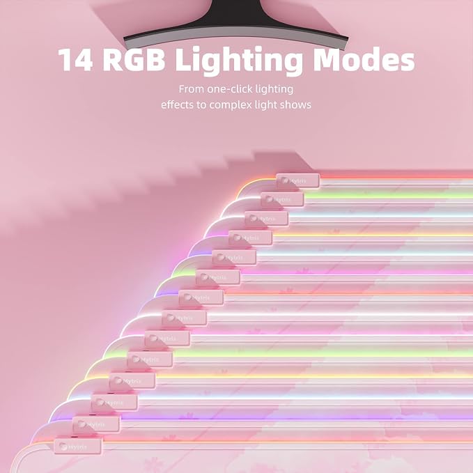 Pink RGB LED Gaming Mouse Pad, 14 Modes Glow Pad, Extra Large Gaming Mousepad,Waterproof Rubber Non Slip Cute Sakura Mat, Extended Big Keyboard and Mouse Pad Mat for Gamer Office Home, XXL 800×300×4mm - Image 3