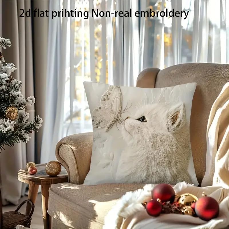 2D Flat Print Decorative Throw Pillow Covers, White Fluffy Fur Pattern Design, Square Cushion Cases, 2 Pack，18x18 Pillows Linen Pillowcase - Image 4