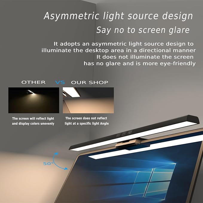 BY-J Computer Monitor Light Bars, Screen Monitor Light Bar for Eye Caring, USB Reading LED Task Lamp, Dimmable Monitor Light Bar, Touch Control, No Glare Space Saving Home Office Desk Lamps - Image 5