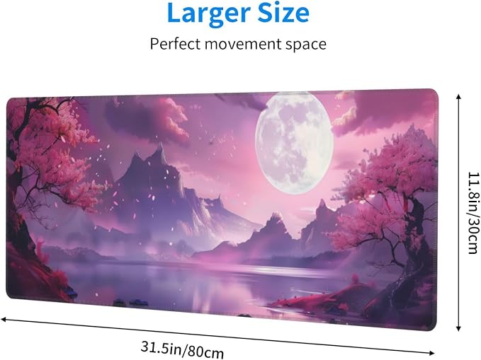 Gaming Mouse Pad Desk Pad,Extended Big Mouse Pad,31.5x11.8 Inch Long Computer Keyboard Mouse Mat Mousepad with 3mm Non-Slip Base and Stitched Edge for Gaming and Office… (Pink Canyon) - Image 3
