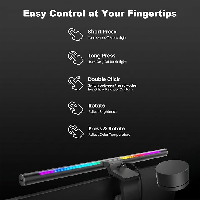 YEELIGHT Monitor Light Bar RGB Backlight, Ra98 Computer Lamp Works with Matter & Alexa for Home Office Gaming, 350LM Dimmable No Glare Eye-Care LED Screen Bar, USB Desk Lamp Stepless Dimming - Image 7