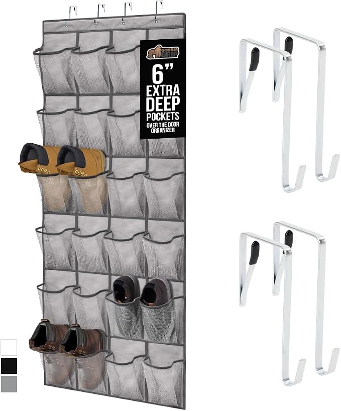 GORILLA GRIP Over the Door Shoe Organizer, 24 Extra Large Pockets, Gray by Unknown