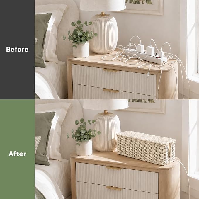 Cable Management Box, Handmade Rattan Cord Organizer for Power Strip - Image 5