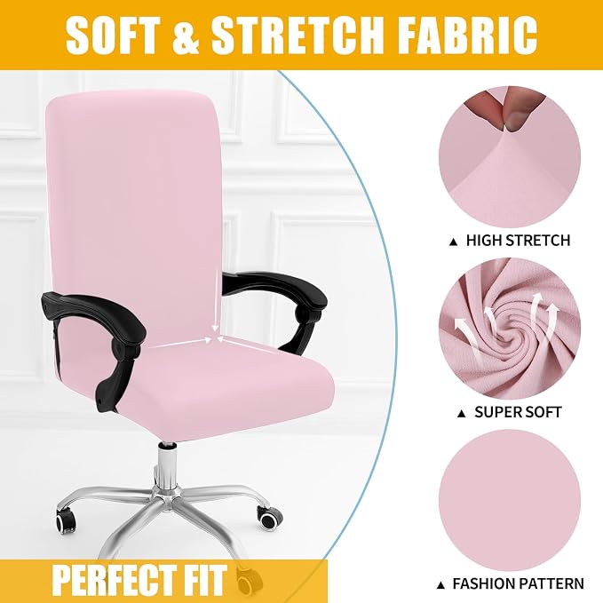 Smiry Stretch Printed Office Computer Desk Chair Covers, Pink | Universal Desk Rotating Chair Slipcovers Removable Washable, Soft Fit Anti-Dust Spandex Protector Cover with Zipper - Image 4