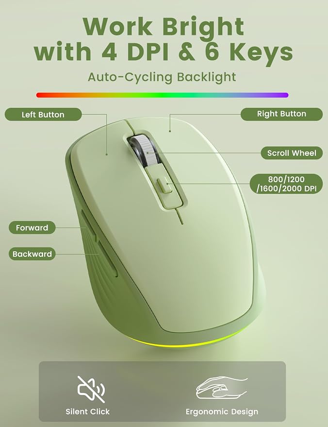 Wireless Keyboard and Mouse Combo - 9 Backlit Effects, Wrist Rest, Double-Shot Keycaps, Metal Panel, Long-Lasting Rechargeable, 2.4G Keyboard Mouse Set for Windows Mac PC Laptop – Sablute (Green) - Image 7