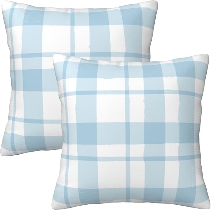 Blue Checkered Throw Pillow Covers Set of 2, 18x18 Inch Soft Short Plush Pillow Cases, Decorative Pillow Covers for Living Room Bedroom Game Room (Blue Checkered Pattern) by Unknown