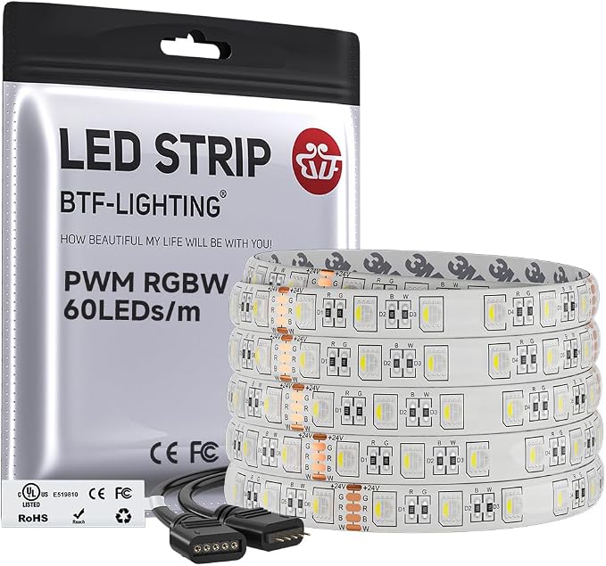 BTF-LIGHTING RGBW LED Strip Cool White 16.4ft 60LED DC24V UL Listed IP65 by BTF-LIGHTING