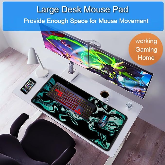 Large Mouse Pad, 31.5x15.7 inch Large Extended Computer Keyboard Mouse Mat, Water Resist Non-Slip Mousepad Rubber Base Long XXL Desk Mouse Pad for Gaming, Office & Home, Marble Cyan - Image 6