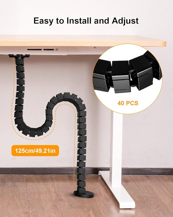 Under Desk Cable Management Spine, Magnetic Wire Organizer Black - Image 6