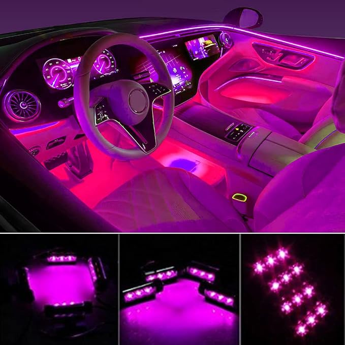 4PCS 48 LED Car Interior Lights, Pink Under Dash Light Kit - Image 2