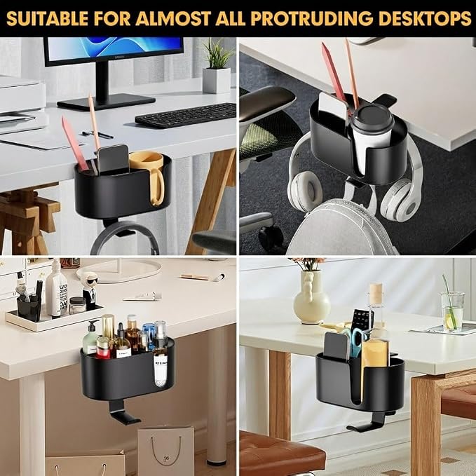4 in 1 Desk Cup Holder Clamp, Desk Side Drink Holder with Headphone Hook - Image 6