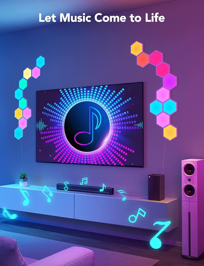 NIUCOO 8 Pack Hexagon LED Lights Wall Panels, Smart RGB Gaming Lights with APP & Music Sync, DIY Modular Hex Tiles, USB-Powered for Autism/Game Room/Party Decor - Image 6