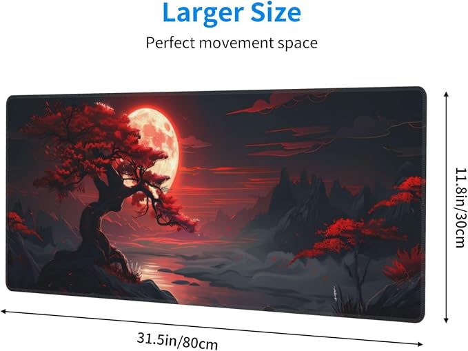 Gaming Mouse Pad Desk Pad,Extended Big Mouse Pad,31.5x11.8 Inch Long Computer Keyboard Mouse Mat Mousepad with 3mm Non-Slip Base and Stitched Edge for Gaming and Office… (Red Moon Canyon) - Image 2