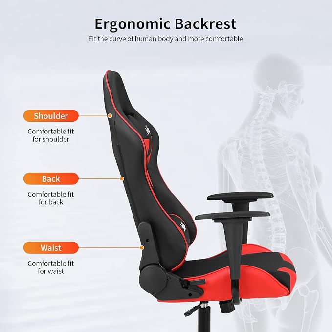 Gaming Chair Office Chair Desk Chair with Lumbar Support Headrest Armrest Task Rolling Swivel Ergonomic E-Sports Adjustable PC Gamer Chair (Red) - Image 4