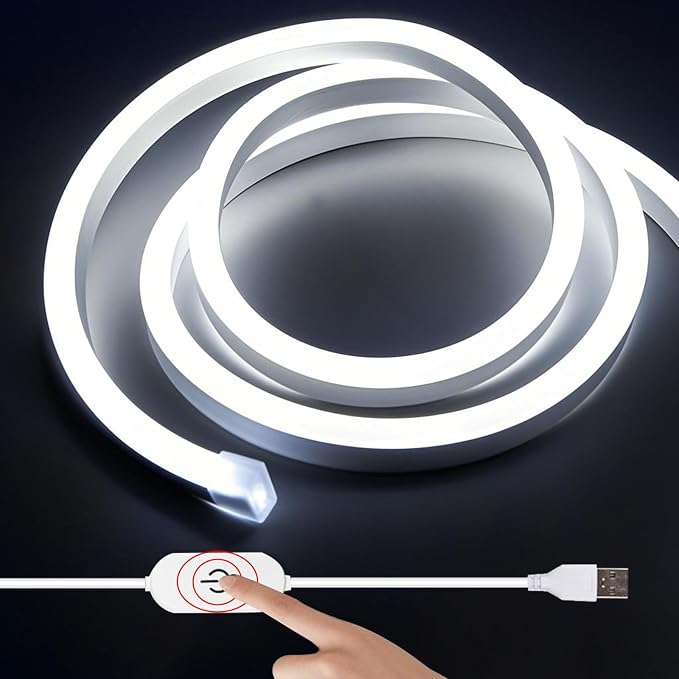 16.4FT White Neon Light Strip Waterproof, 5V USB White Led Strip Lights with Touch Controller,Cuttable Flexible Silicone Neon Rope Light for Bedroom, Party, Home Decor, Poster Lights by Unknown