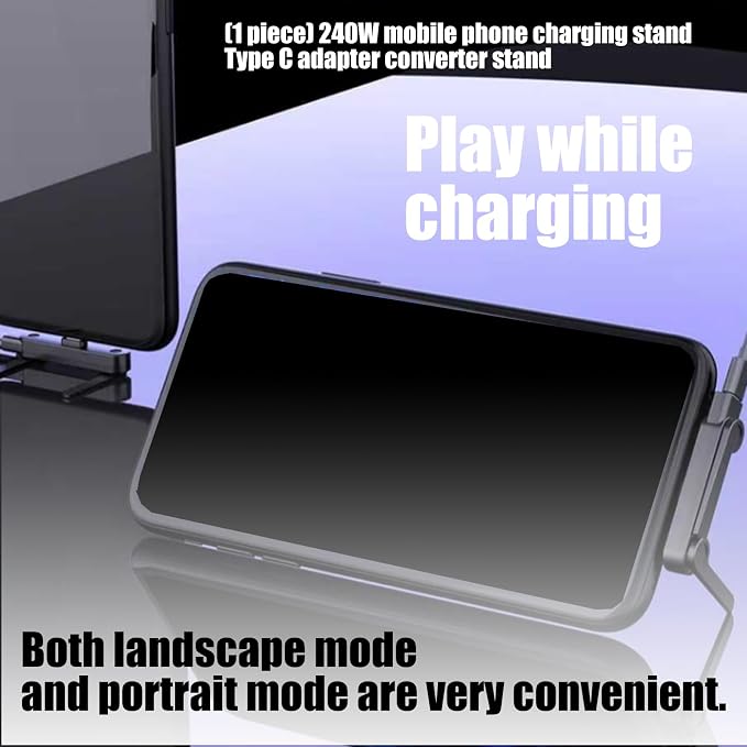 240W USB C Charging Dock Phone Stand, 361° Rotating Type C Charging Adapter Stand, ABS Foldable Charging Connector Dock for Gaming, Video Watching, Home, Office and Car - Image 7