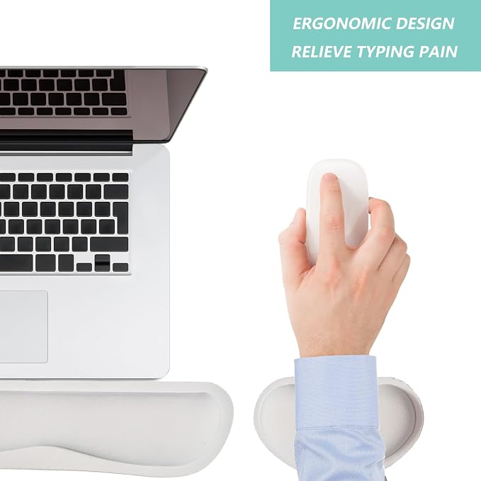 Keyboard Wrist Rest Mouse Wrist Support Set, Memory Foam Wrist Rest Pad for Computer Laptop Keyboard Mouse, Ergonomic Wrist Cushion Support for Typing Pain Relief, Gaming Home Office, White - Image 7