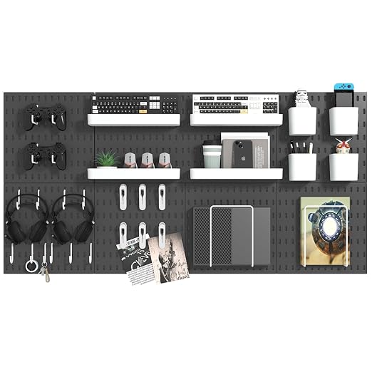 Pegboard Combination Kit, 8 Peg Boards and 30 Accessories Modular Hanging Black Pegboard for Wall, Office Organizer, Keys Holder, Nursery Storage, 44"x22" by VEOFEMLEA