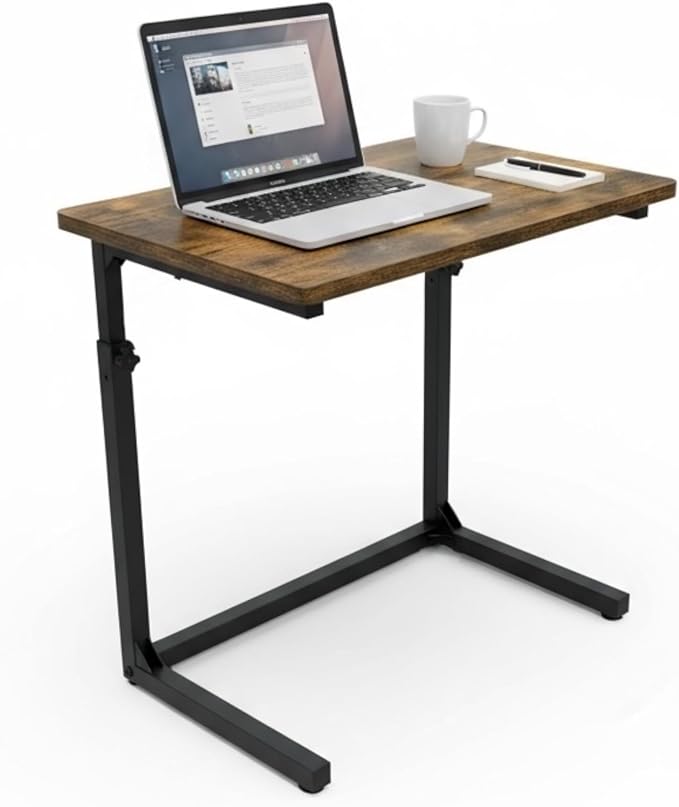 Height Adjustable C-Shaped Sofa Side Table, Laptop Table for Couch & Bed, Rustic Brown - Image 9