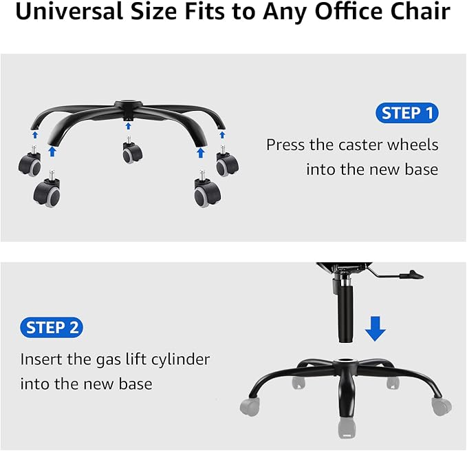 MASTERY MART Heavy Duty Office Chair Base Replacement, 2500 Lbs, 28"(70 cm), Metal Desk Chair Base Replacement Parts with Universal Gas Cylinder Hole and Casters Sockets, Matte Black - Image 5