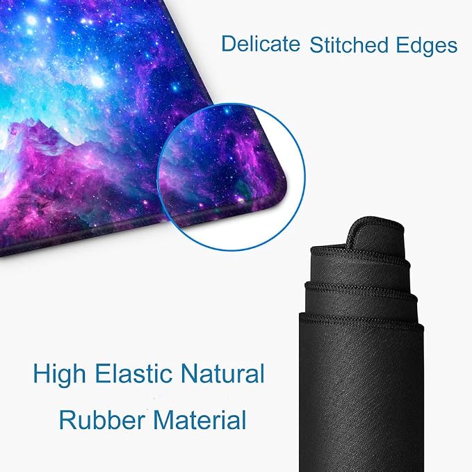 Gaming Large Mouse Pad with Stitched Edges, Purple Galaxy Desk Mat, Extended Keyboard Pad, Non-Slip Rubber Base Desk Pad for Keyboard and Mouse, 31.5X11.8 inch - Image 3