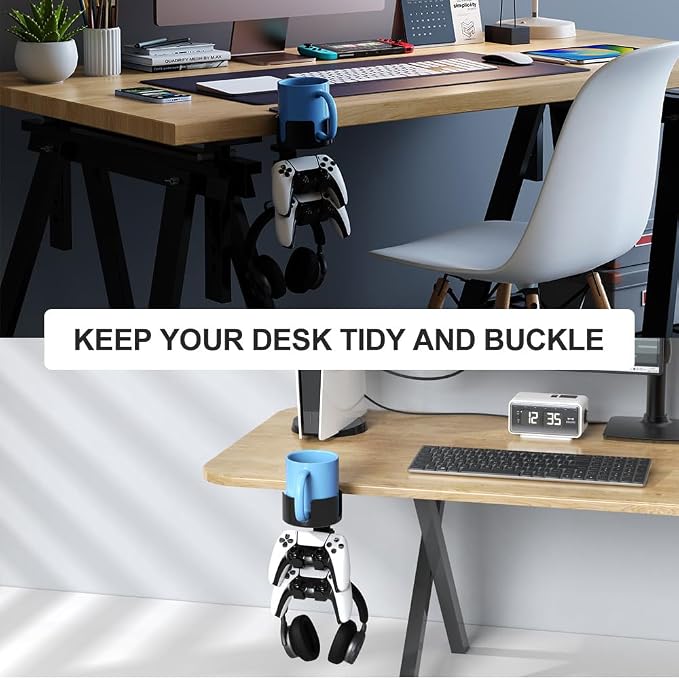 360° Rotating Desk Cup Holder with Headset Hanger | Controller Headphone Holder with Adjustable Headset Hanger Stand, Gaming Pc Accessories - Image 4