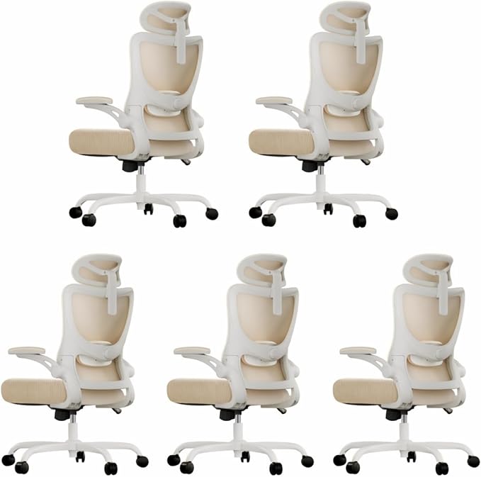 Marsail Ergonomic Office Chair with 3D Armrests, Pack of 5 | Office Desk Chair with High Back Mesh, Adjustable Lumbar Support, Rolling Work Swivel Task Chairs with Wheel, Headrest, home by Marsail