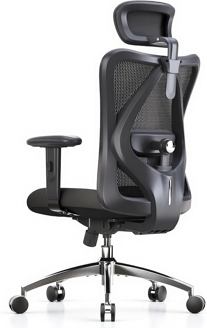 SIHOO M18 Ergonomic Office Chair, Mesh Back Desk Chair with Headrest | Adjustable Lumbar Support, Hold 330lbs Computer Chair with 2D Armrests & Wide Cushion, Tilt Lock, for Home Office - Black by SIHOO