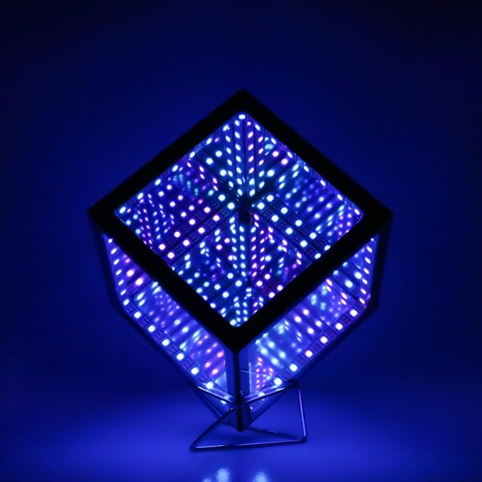 Infinity Mirror Hyper Cube Table Lamp, Desk Art Mood Light by Heepulor