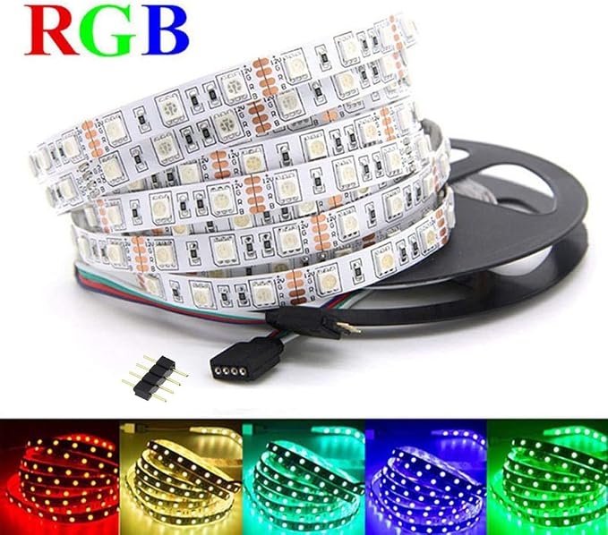 12V Flexible SMD 5050 RGB LED Strip Lights, LED Tape, Multi-Colors, 300 LEDs, Non-Waterproof, Light Strips, Color Changing, Pack of 16.4ft/5m Strips - Image 5