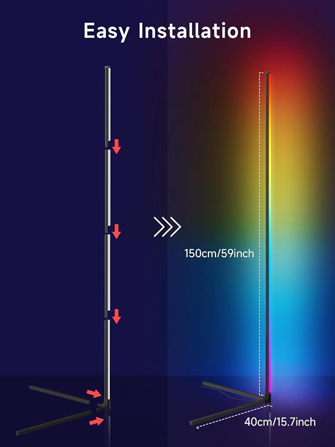 Tyute Corner Floor Lamp, RGB LED Corner Lamp with Music Sync, Smart App and Remote Control Color Changing Ambience Light, LED Lamp with 16 Million Colors for Bedroom, Living Room Gaming Room - Image 7