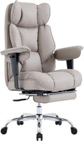 Efomao Executive Office Chair 400lbs,Grey Big and Tall Desk Chair | Mattress-grade pocket spring cushion, sleek leather, 135° recline & footrest for computer gaming setup. by OFFICECHAIR