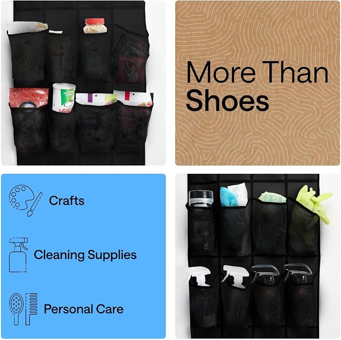 GORILLA GRIP Over the Door Shoe Organizer, 35 Large Pockets, Black - Image 6
