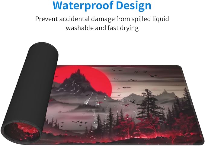 Extended Gaming Mouse Pad, Large Desk Mat XL Anime Mouse Pad Waterproof with Stitched Edges, Non-Slip Desktop Pad for Home and Office, Level Up Your 31.5x11.8 Inch (Darkness Red Moon2) - Image 3